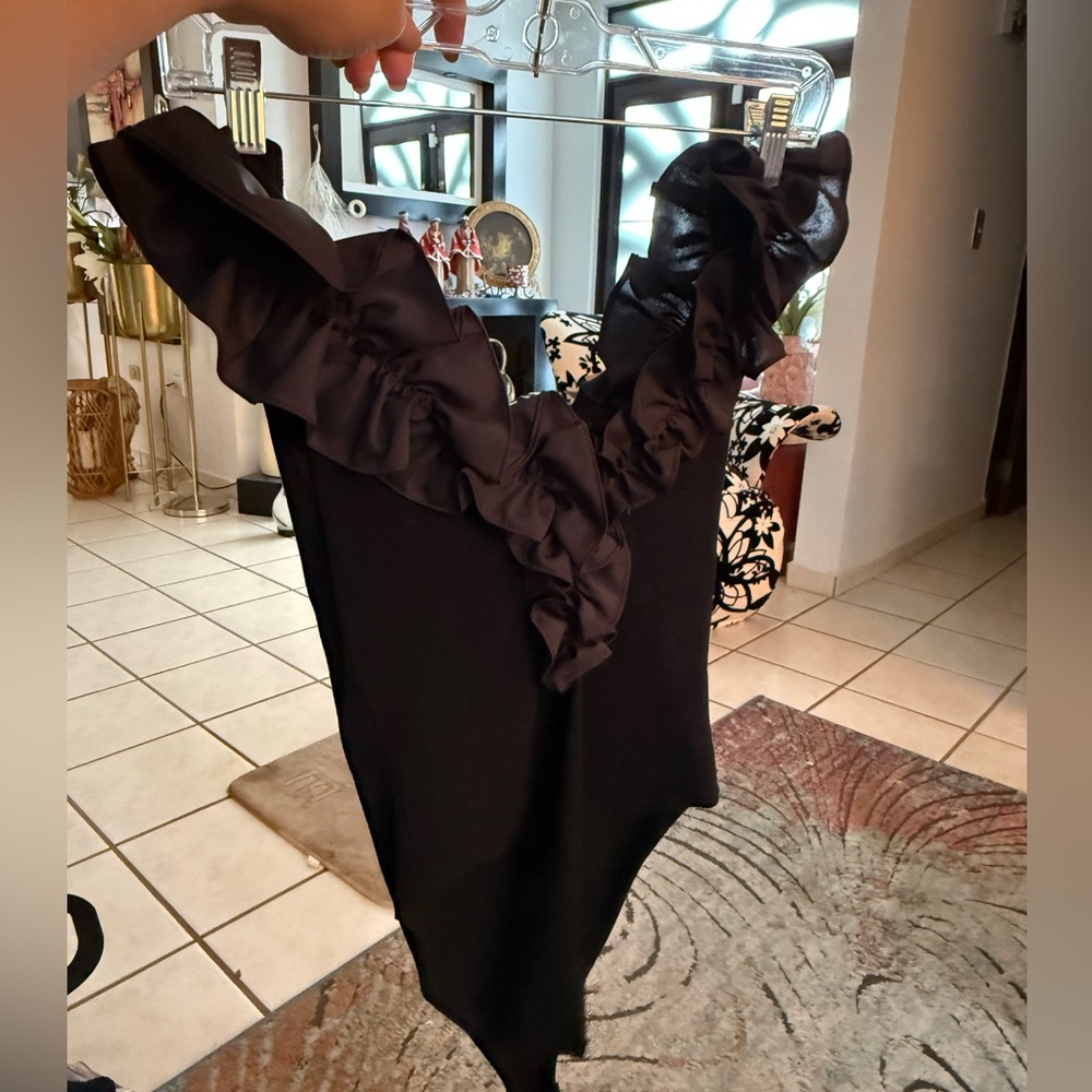 Black frilly and festive bodysuit NWOT